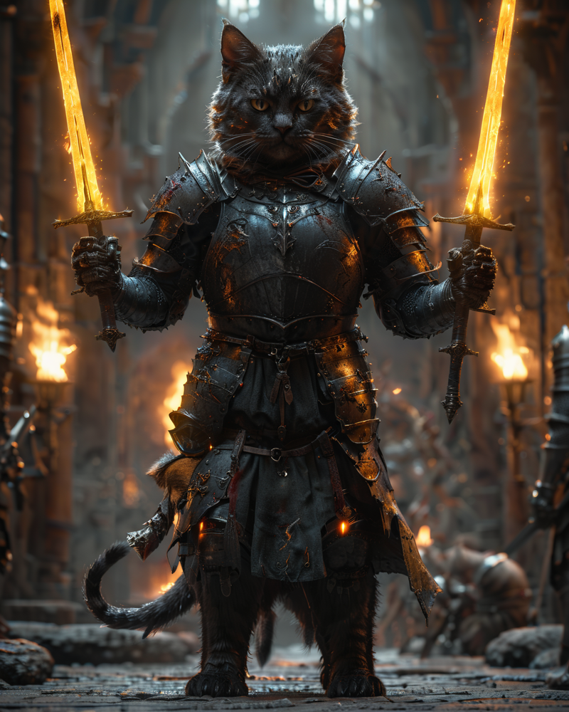 04956-1482293223-cinematic side lighting, full body, very dark photo medieval anthro cat knight, _lora_XLAddDetail_0.7_. (arms up cheering_1.2),.webp